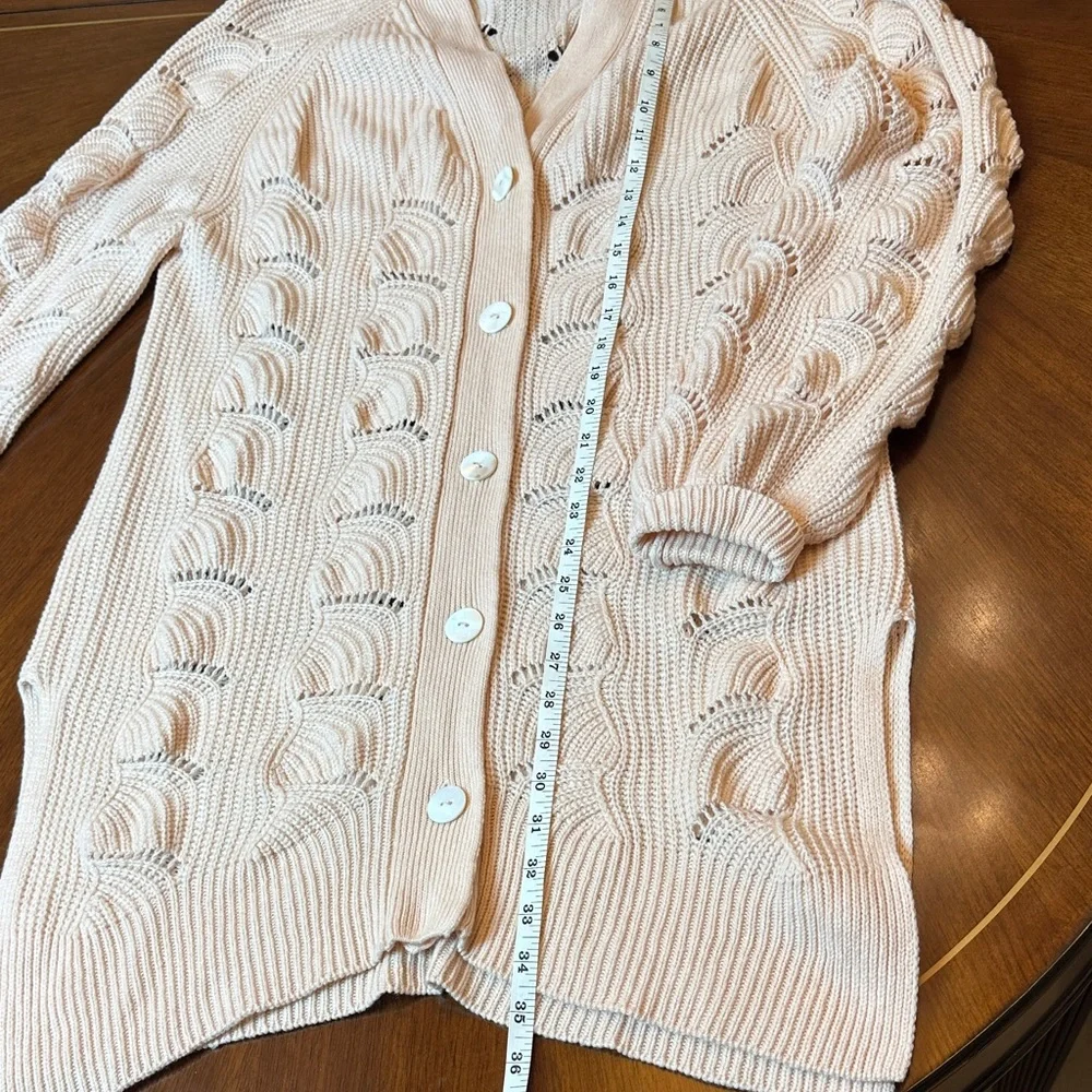 Ellie Tahari 100% Cashmere Long Cable Knit Cardigan Sweater Luxury Neutral - Picture 2 of 13